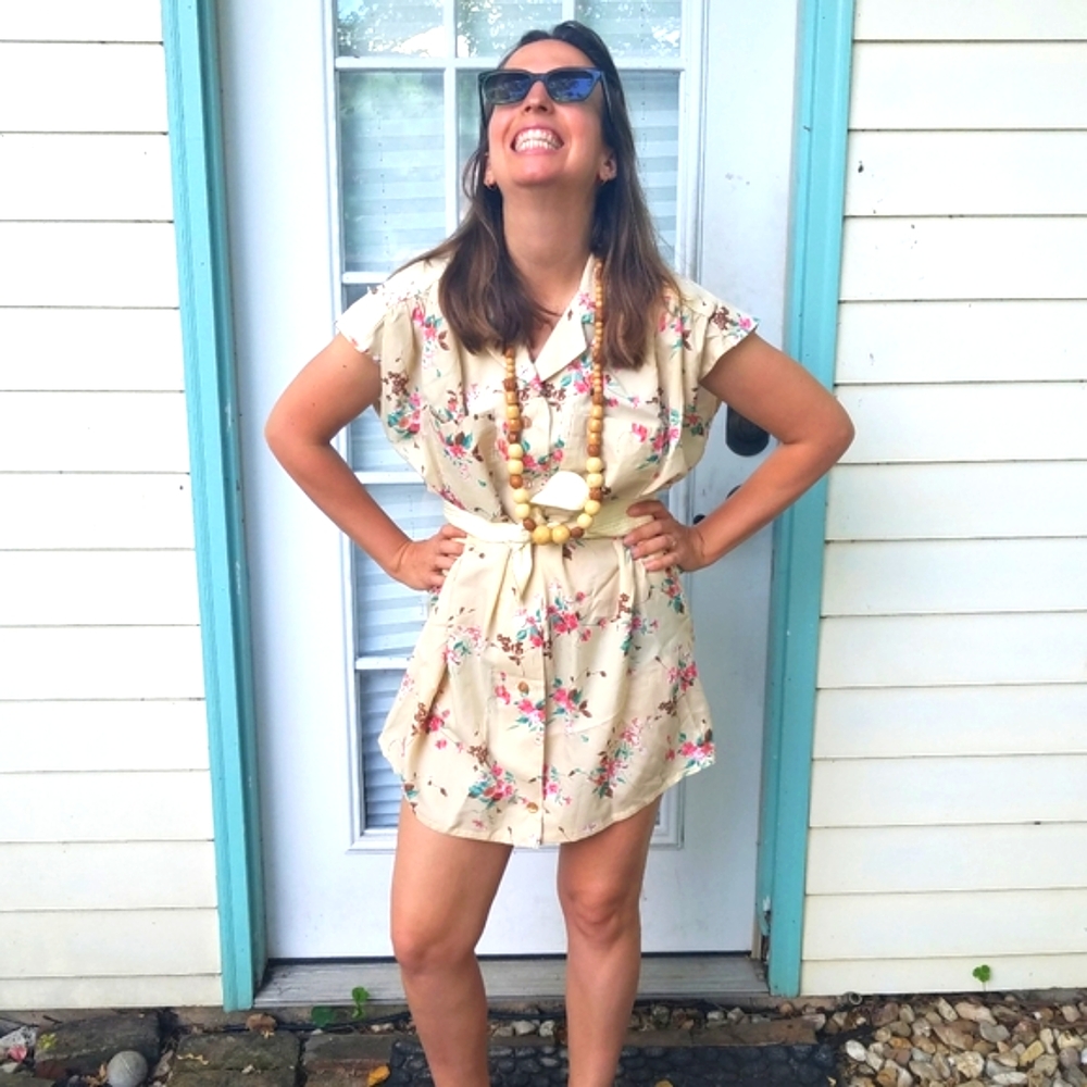 Vintage floral cream tunic/blouse/dress